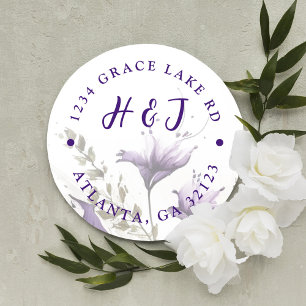 Pastel Purple Modern Boho Wedding Return Address Classic Round Sticker