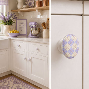Pastel Purple On Yellow Diamonds Argyle Pattern Ceramic Knob