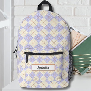 Pastel Purple On Yellow Diamonds Argyle Pattern Printed Backpack