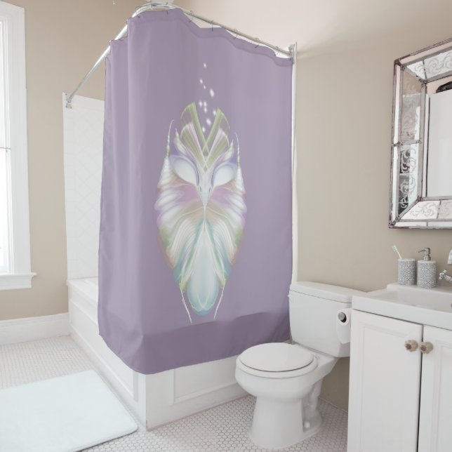 Pastel Purple Oracle Owl Shower Curtain (In Situ)