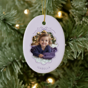 Pastel Purple Photo Simple Bow Ornament