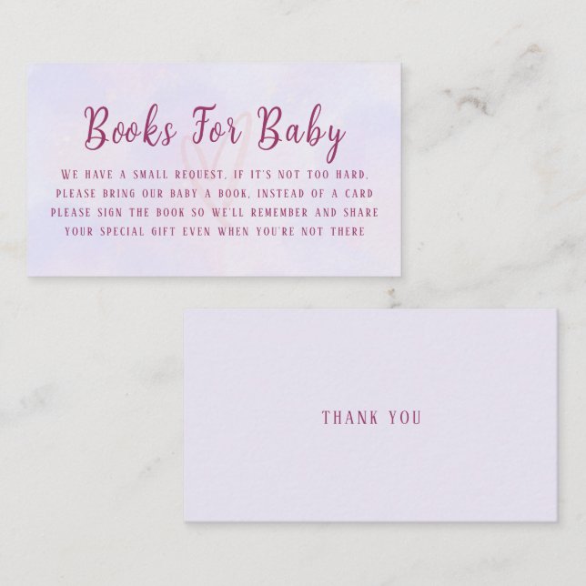 Pastel Purple Pink Baby Shower Book Request Enclosure Card (Front/Back)