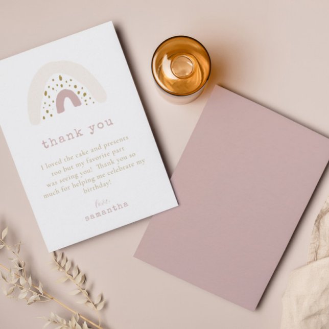 Pastel Purple Pink Boho Rainbow Birthday Party Thank You Card (Creator Uploaded)