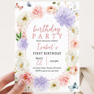 Pastel Purple Pink Butterfly Birthday Invitation