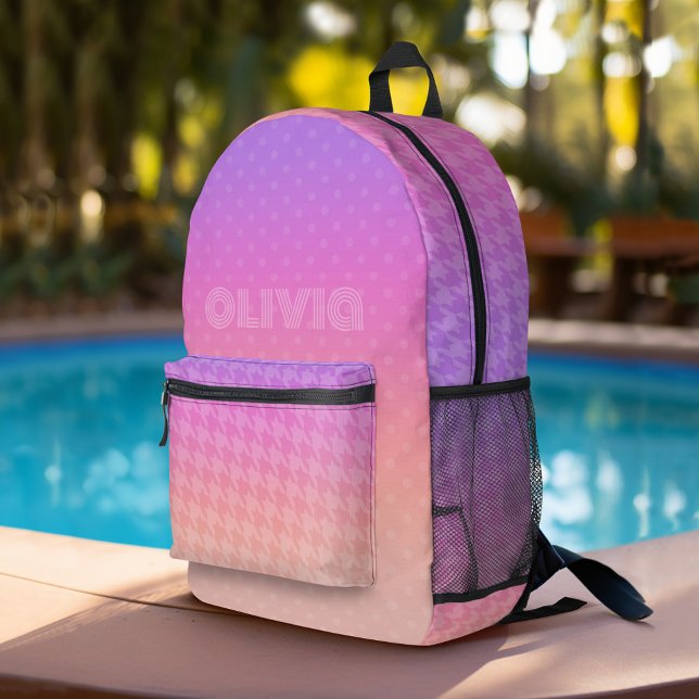 Pastel Purple Pink Coral Ombre - huge monogram Printed Backpack (Personalized Backpack with gradient shades plus custom name)