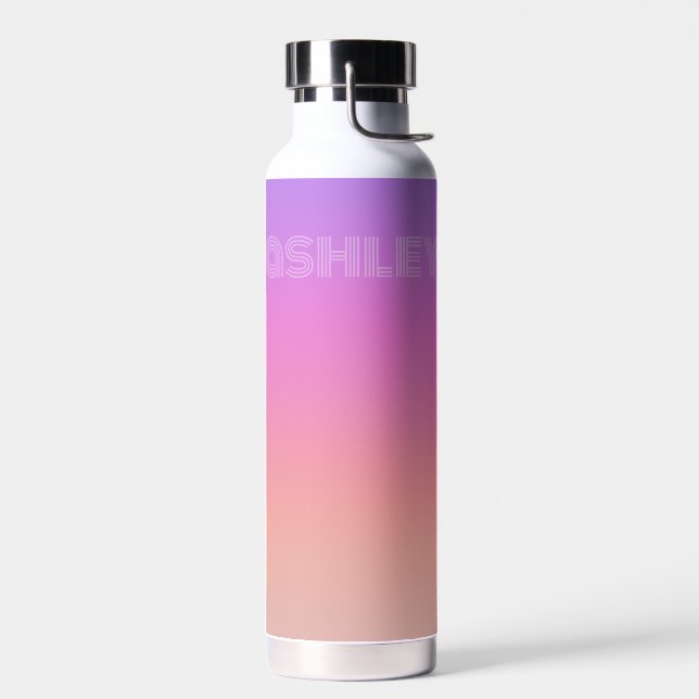 Pastel Purple Pink Coral Ombre - huge monogram Water Bottle (Left)