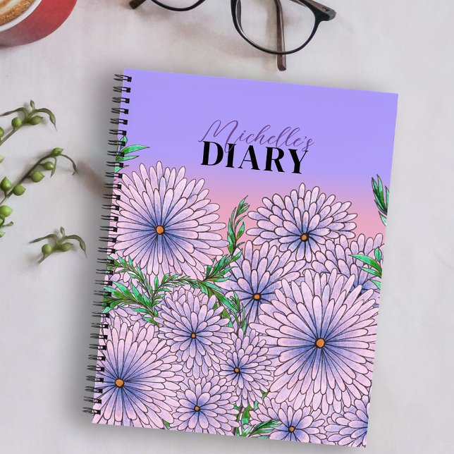 Pastel Purple Purple Flowers and Green Leaves  Notebook (Creator Uploaded)