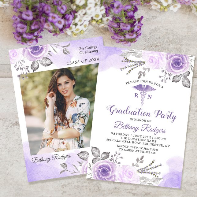 Pastel Purple RN Nursing School Graduation Photo Invitation (Creator Uploaded)