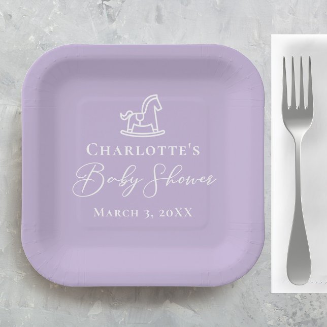 Pastel Purple Rocking Horse Baby Shower Custom Paper Plate (Creator Uploaded)