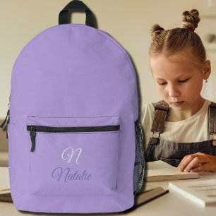 Pastel  Purple   solid color monogrammed Printed Backpack