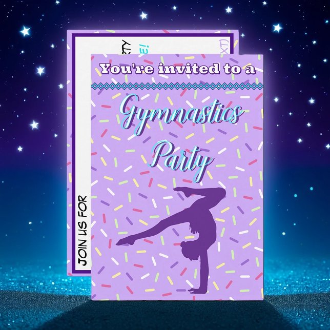 Pastel Purple Sprinkles Gymnastics Birthday Party Invitation (Creator Uploaded)