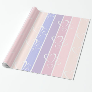 pastel purple stripes heart valentines wrapping paper