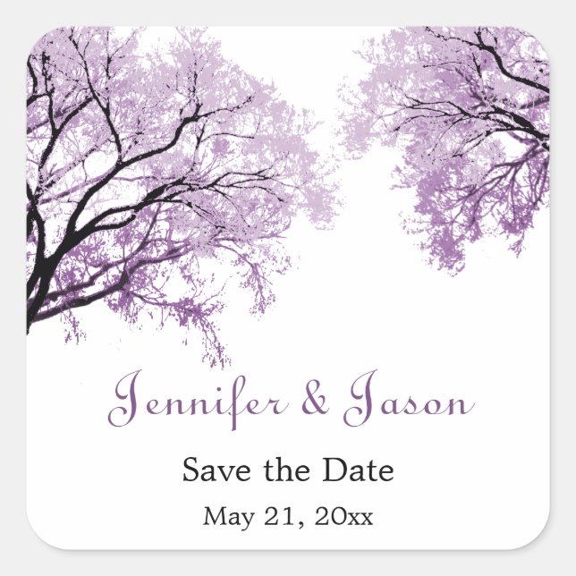 Pastel Purple Trees - Save the Date Stickers (Front)