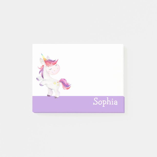 Pastel Purple Unicorn Cute Personalized Post-it Notes (Front)