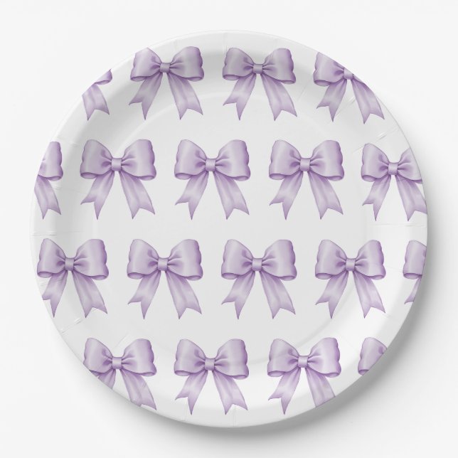 Pastel Purple Vintage Satin Bow Pattern Paper Plate (Front)