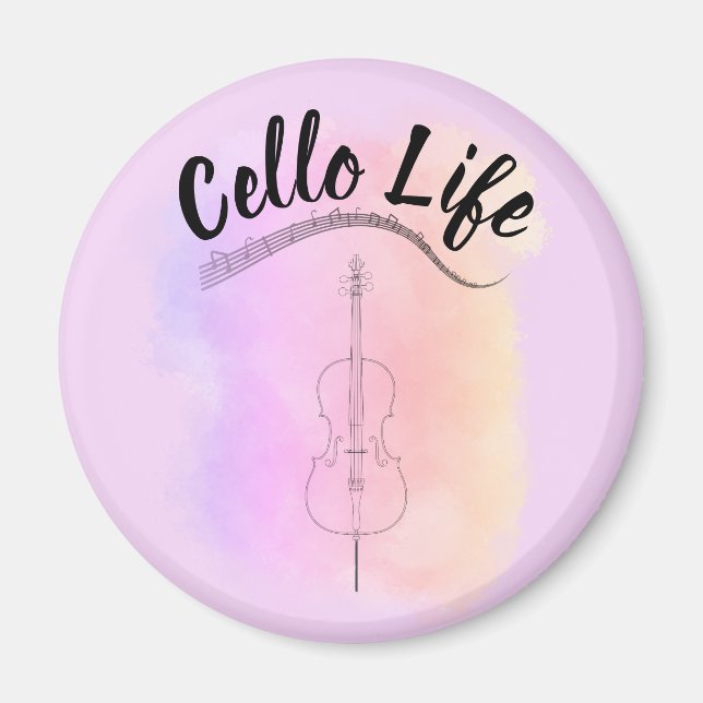 Pastel Purple Watercolor Cello Life Instrument Magnet (Front)