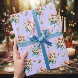 Pastel Purple Watercolor Floral Cross Easter  Wrapping Paper