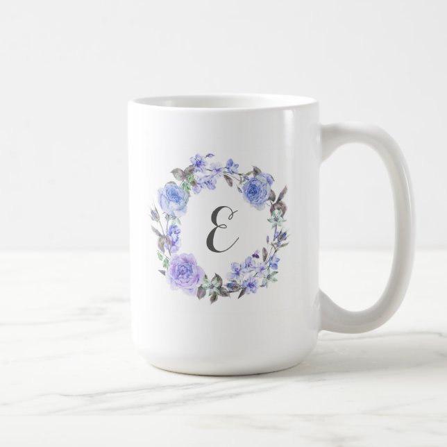 Pastel Purple Watercolor Floral | Monogram Coffee Mug (Right)