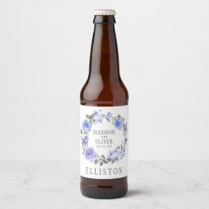Pastel Purple Watercolor Floral   Wedding Beer Bottle Label