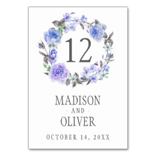 Pastel Purple Watercolor Floral   Wedding Table Number