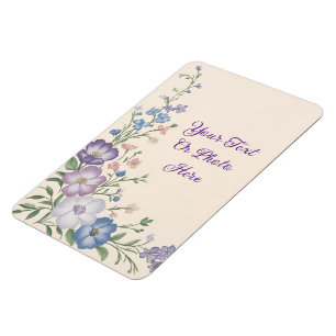 Pastel Purple, White & Blue Botanical Floral Print Magnet
