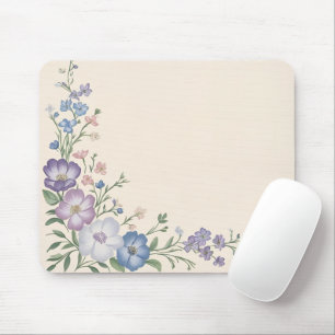 Pastel Purple, White & Blue Botanical Floral Print Mouse Pad
