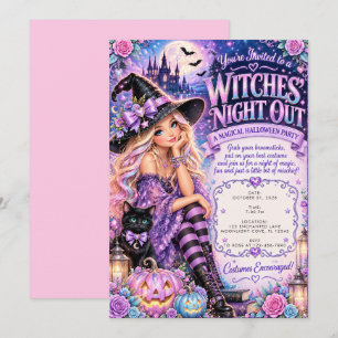 Pastel Purple Witches Night Out Halloween Party Invitation