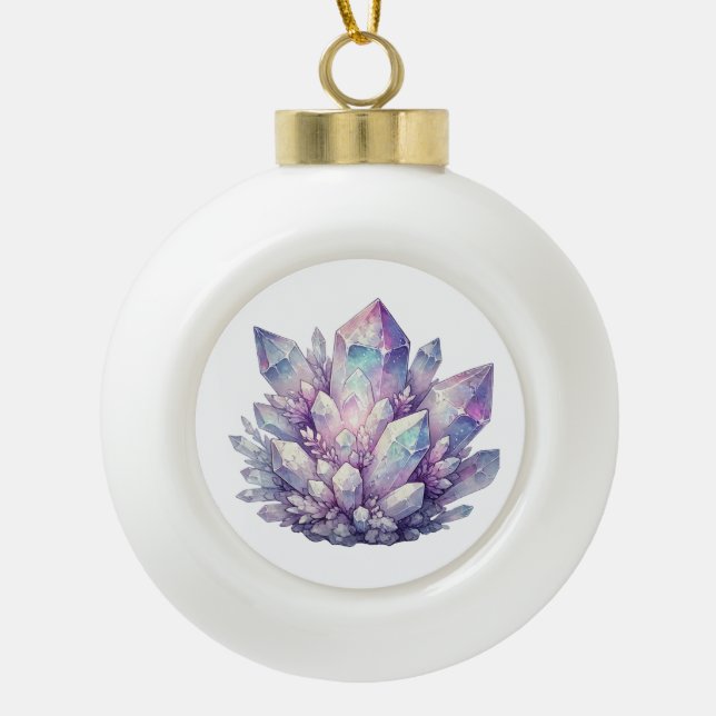 Pastel Quartz Cluster Ceramic Ball Christmas Ornament (Front)