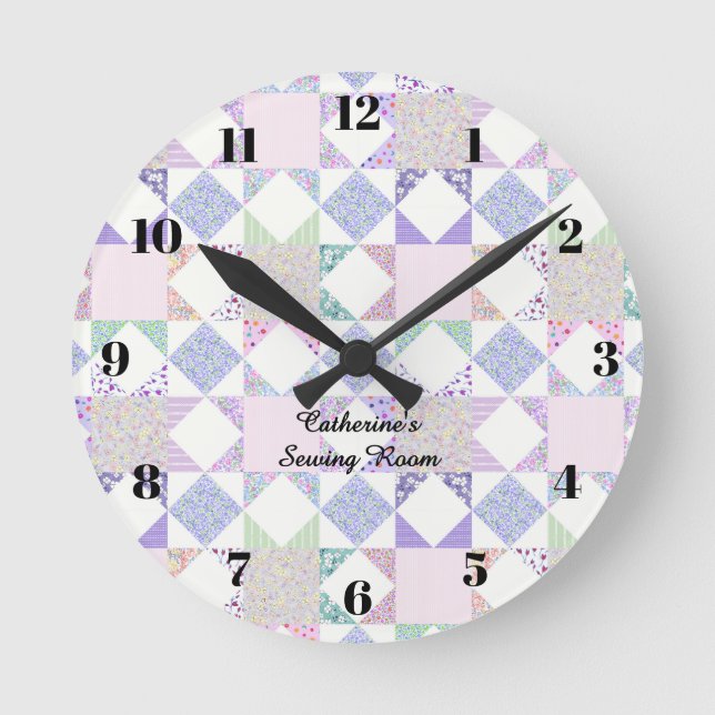 Pastel quilting clock sewing room quilt decor (Front)