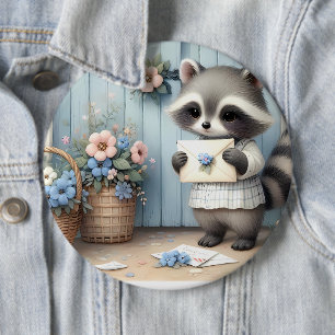 Pastel Raccoon Letter Garden 6 Cm Round Badge