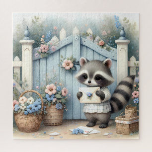 Pastel Raccoon Letter Garden Jigsaw Puzzle