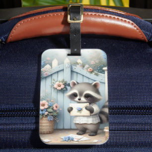 Pastel Raccoon Letter Garden Luggage Tag