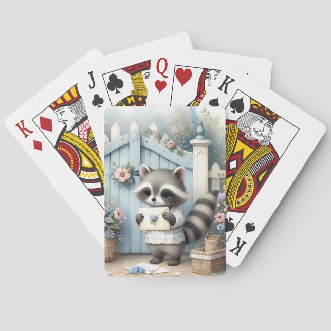 Pastel Raccoon Letter Garden Playing Cards (Back)