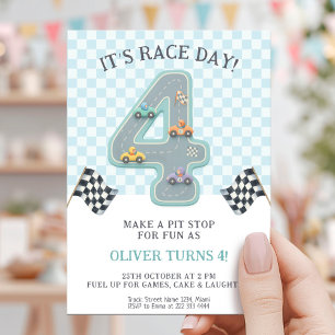 Pastel Race Day Birthday Car Invitation