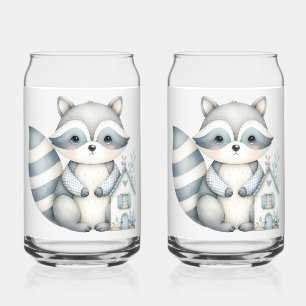 Pastel Racoon Cottage Neutral Woodland Scene Can Glass