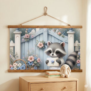Pastel Racoon Letter Garden Hanging Tapestry