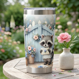 Pastel Racoon Letter Garden Insulated Tumbler