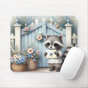 Pastel Racoon Letter Garden Mouse Pad