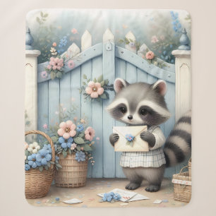 Pastel Racoon Letter Garden Sherpa Blanket