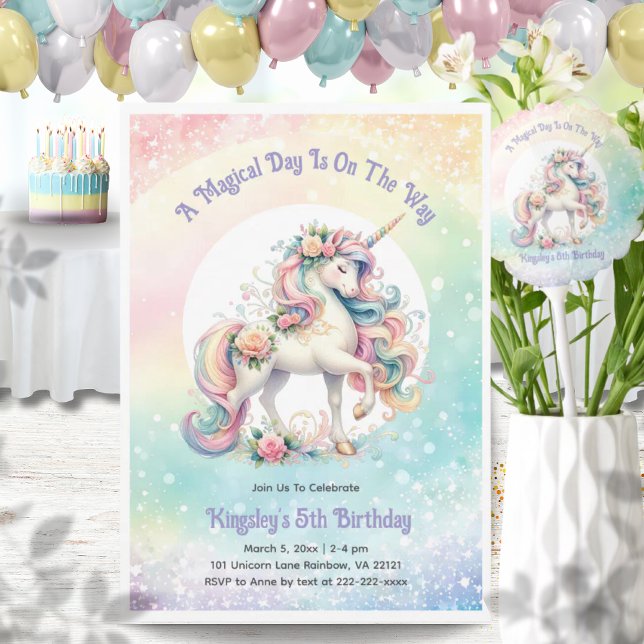 Pastel Radiant Rainbow Unicorn Birthday Party Invitation (Pastel Radiant Rainbow Unicorn Birthday Party Invitation)