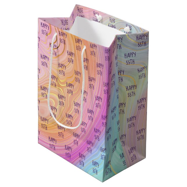 Pastel Rainbow 55th Birthday Medium Gift Bag (Front Angled)