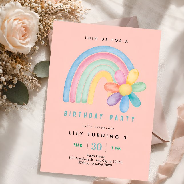 Pastel Rainbow 5th Birthday Party Invitation (Creator Uploaded)
