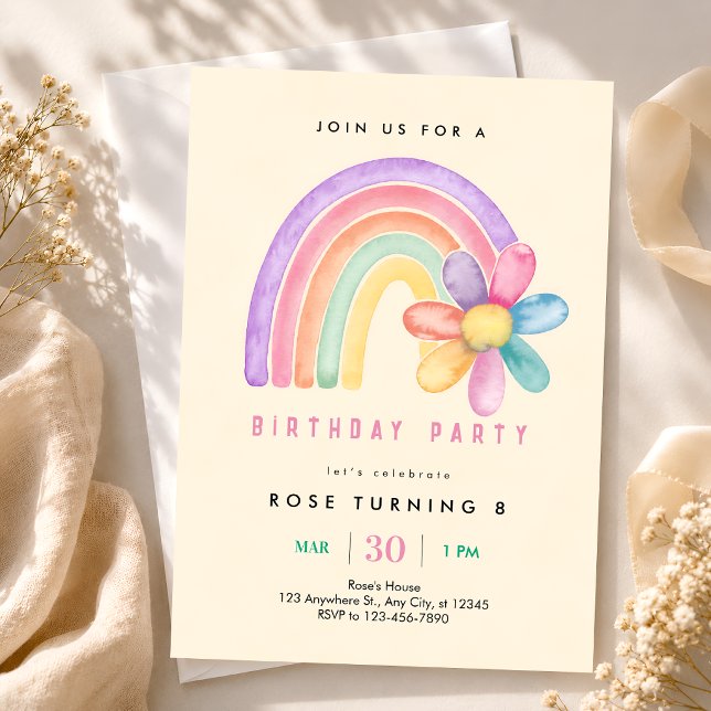 Pastel Rainbow 8th Birthday Party Invitation (Creator Uploaded)