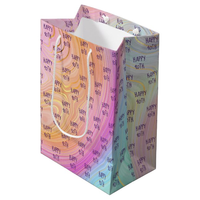 Pastel Rainbow 90th Birthday Medium Gift Bag (Front Angled)