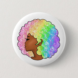 Pastel Rainbow Afro Portrait Groovy Retro Curly 6 Cm Round Badge