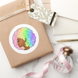 Pastel Rainbow Afro Portrait Groovy Retro Curly Classic Round Sticker
