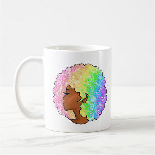 Pastel Rainbow Afro Portrait Groovy Retro Curly Coffee Mug