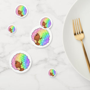 Pastel Rainbow Afro Portrait Groovy Retro Curly  Confetti