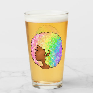 Pastel Rainbow Afro Portrait Groovy Retro Curly Glass