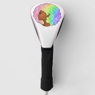 Pastel Rainbow Afro Portrait Groovy Retro Curly Golf Head Cover
